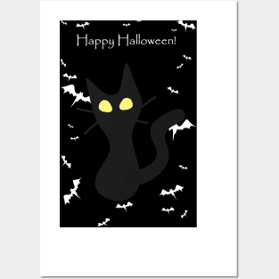 "Happy Halloween" Spooky Tiny Halloween Kitten Posters and Art